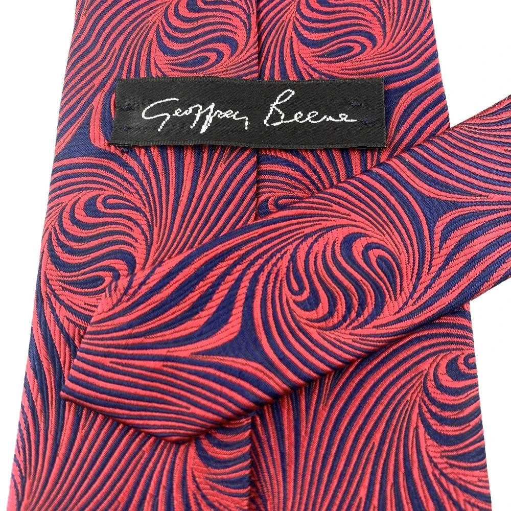 Geoffrey Beene Mens‎ Tie Black with Red Swirl Design 100% Silk Repp Neckwear